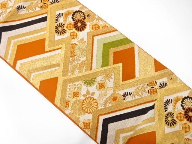 JAPANESE KIMONO / ANTIQUE FUKURO OBI / SILK / WOVEN KIKU